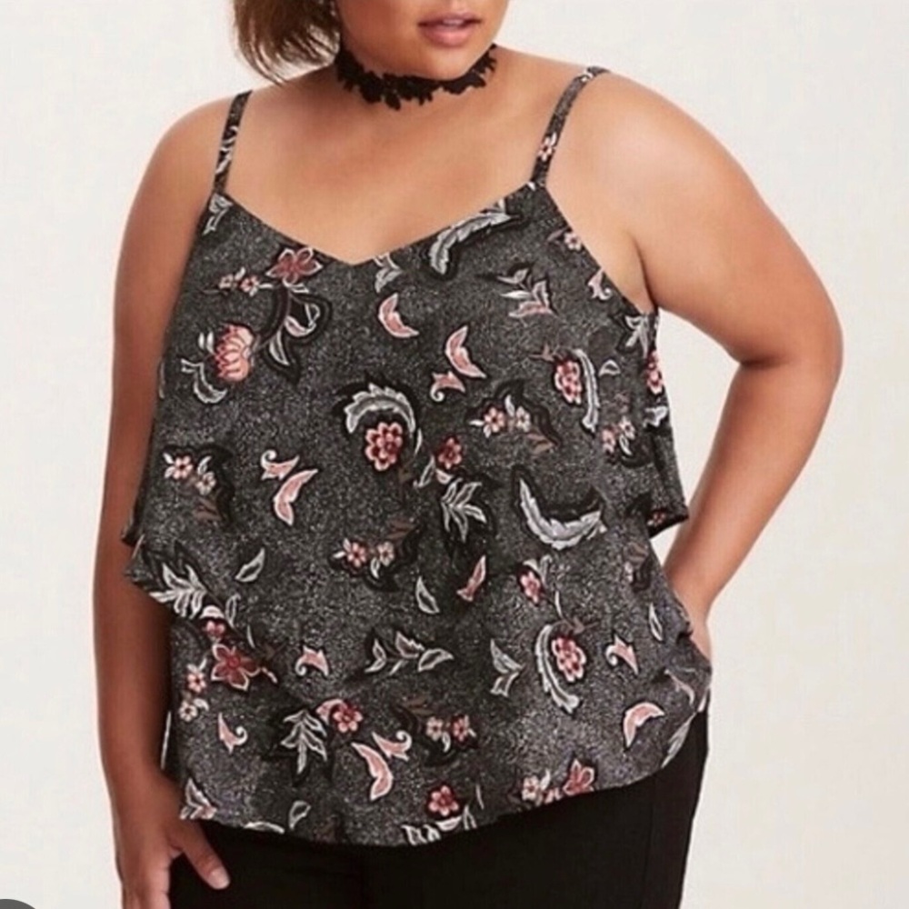 Torrid Floral Black and Pink Women's Top